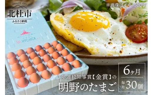 【6ヵ月定期便】3年連続知事賞（金賞）の明野たまご　30個入 1437262 - 山梨県北杜市