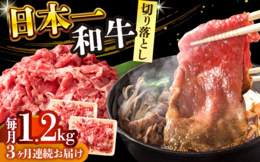 【全3回定期便】【A4～A5】長崎和牛切り落とし　1.2kg(600g×2p）【株式会社 MEAT PLUS】 [DBS058]長崎和牛 和牛 国産 牛肉  長崎和牛 切り落とし 1.2kg 600g 2パック3回定期便 定期便 3回