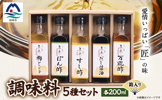 枕崎　調味料200ml×5本セット(ポン酢、すし酢、万能酢、だし醤油、梅ドレッシング) B0-2【1518911】 1528476 - 鹿児島県枕崎市