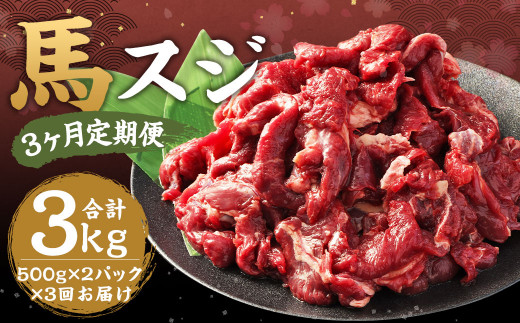 [3ヶ月 定期便]馬スジ 1kg(500g × 2パック) 合計 3kg 熊本県産 馬肉 馬 スジ スジ肉 国産 熊本 肉 すじ すじ肉 馬すじ