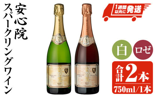 大分県宇佐市のふるさと納税 安心院スパークリングワイン 白・ロゼ(合計1.5L・750ml×2本)酒 お酒 ワイン 白ワイン スパークリングワイン ロゼ ぶどう 葡萄 飲み比べ【107303100】【時枝酒店】