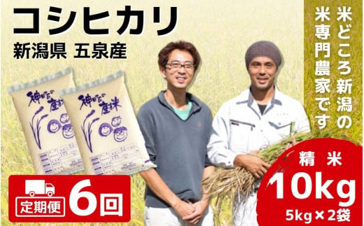 【令和6年産新米先行予約】 〈6回定期便〉 「わくわく農場」の五泉産 精米 コシヒカリ 10kg(5kg×2袋) 新潟県 五泉市 わくわく農場 ［2024年10月中旬以降順次発送］ 1432965 - 新潟県五泉市