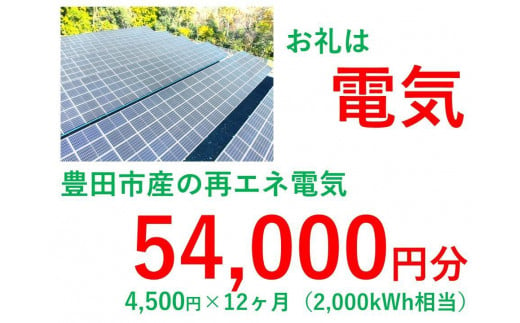 おいでんのでんき2,000kWh相当（54,000円分　毎月4,500円分×12ヶ月）【定期便：全12回】