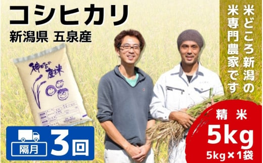 【令和6年産新米先行予約】 〈隔月3回定期便〉 「わくわく農場」の五泉産 精米 コシヒカリ 5kg(5kg×1袋) 新潟県 五泉市 わくわく農場 ［2024年10月中旬以降順次発送］ 1433212 - 新潟県五泉市