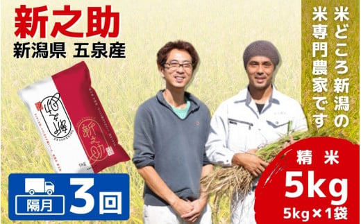 【令和6年産新米先行予約】 〈隔月3回定期便〉 「わくわく農場」の五泉産 精米 新之助 5kg(5kg×1袋) 新潟県 五泉市 わくわく農場 ［2024年10月下旬以降順次発送］ 1433215 - 新潟県五泉市