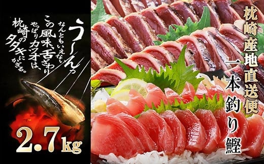 ＜2.7Kg＞1本釣り血合抜き(炭焼かつおたたき・刺身) B3-32_ かつお 枕崎 カツオ 鰹 かつおのたたき 鰹タタキ 一本釣り 海鮮 お刺身 生姜タレ にんにくタレ 人気 送料無料【1166295】 1526315 - 鹿児島県枕崎市