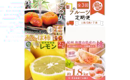 〈定期便〉【1・3・7月 全3回】紀州和歌山産旬のフルーツセット（あんぽ柿・レモン・桃） ※離島への配送不可
