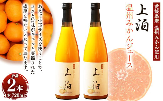 上泊 温州みかん ジュース (720ml×2本)飲料 ドリンク 果物 フルーツ 柑橘 みかん 蜜柑 ミカン オレンジ 温州 愛媛 (552)