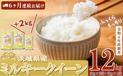 先行予約 令和6年産【6ヶ月連続お届け】茨城県産ミルキークイーン12kg（5kg×2袋、2kg×1袋）【定期便 ミルキークイーン お米 米 白米 精米 ご飯 おこめ 甘い 米  ふっくら もっちり 12kg 10kg 2kg】