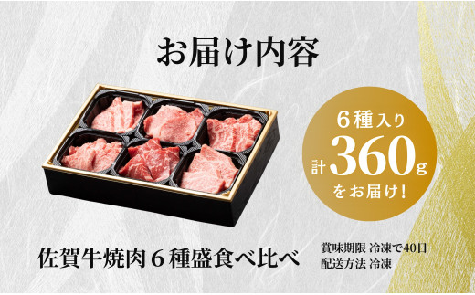 佐賀牛を焼肉で食べ比べ！6種セット 【ロース・モモ・バラと焼肉屋さん厳選３種】を組み合わせた 合計360g（60g×6種類）焼肉セット 佐賀牛  高級和牛 ロース バラ モモ 部位別 焼肉屋さん 厳選 ギフト 贈り物 【有田まちづくり公社】N25-11 - 佐賀県有田町｜ふるさと 