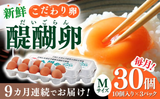 【9回定期便】岐阜産こだわり産みたて卵 30個入りMサイズ【醍醐卵】 産地直送 新鮮 たまご 岐阜市/棚橋ファーム [ANAZ005]