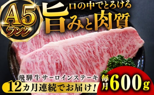 【12回定期便】A5等級飛騨牛サーロインステーキ用600g 和牛 BBQ 霜降り 岐阜市/小川ミート [ANAJ009]