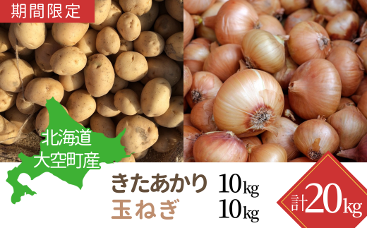 【期間限定】北海道大空町産じゃがいも（きたあかり）10kg・玉ねぎ10kg 計20kg 【 ふるさと納税 人気 おすすめ ランキング じゃがいも ジャガイモ いも 芋 きたあかり たまねぎ 玉ねぎ 甘い カレー 北海道産 野菜 旬 北海道 大空町 送料無料 】 OSA044 1434666 - 北海道大空町