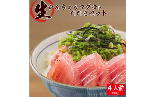 那智勝浦直送！天然もちもち生ビン長まぐろとたたきセット　4人前 / マグロ 鮪 ビンチョウ びんちょう 魚 海鮮 海鮮丼【uot805】 2208041 - 和歌山県北山村