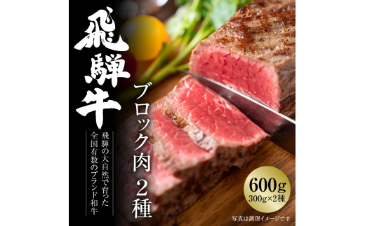 飛騨牛 ブロック肉[塊]2種 600g（霜降り/赤身 300g×2種） 冷凍真空パック | 肉 お肉 ローストビーフ 煮込み 焼肉 焼き肉 やきにく BBQ 黒毛和牛 和牛 食べ比べ 人気 おすすめ 牛肉 ギフト お取り寄せ 7日以内お届け [S852] 1455199 - 岐阜県白川村