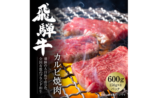 飛騨牛 カルビ焼肉 600g（150g×4パック） 冷凍真空パック | 肉 お肉 焼肉 焼き肉 やきにく 黒毛和牛 和牛 個包装 小分け 人気 おすすめ 牛肉 ギフト お取り寄せ 7日以内お届け [S835] 1455183 - 岐阜県白川村