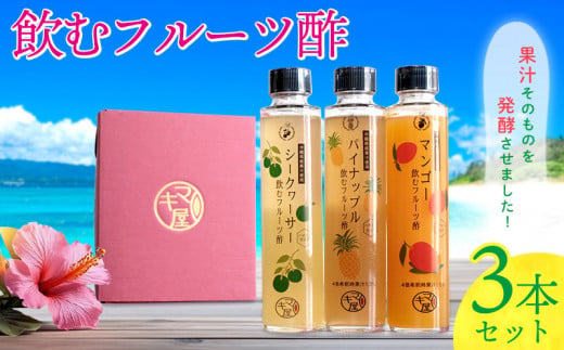 飲むフルーツ酢3本セット540ml（180ml×３本） ビネガー 三本 フルーツ 酢 パイナップル シークヮーサー シークァーサー マンゴー 飲む酢 贈り物 プレゼント 果実酢 ギフト 果汁 トロピカル 健康 南国 沖縄 かわいい カクテル