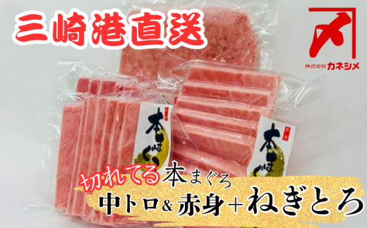 三崎マグロ卸問屋カネシメの本鮪中トロ・赤身切れてるお刺身セット+目鉢鮪ネギトロ