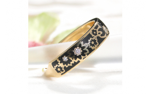 14号 指輪 K18YG 桜リング (小)【幅5.0mm】黒/黒 ダイヤ 0.06ct