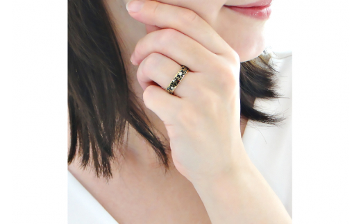14号 指輪 K18YG 桜リング (小)【幅5.0mm】黒/黒 ダイヤ 0.06ct