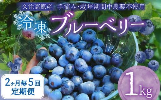 【2ヶ月毎5回定期便】大分県久住高原産 『手摘みブルーベリー』 冷凍ブルーベリー 1kg 計5kg