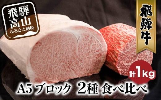 A5 飛騨牛 ブロック ２種食べ比べ 1kg（サーロイン500g もも500g） | サーロイン もも A5等級 ステーキ ローストビーフ 和牛 牛肉 ブランド牛 飛騨高山 株式会社丸明 LR001 590934 - 岐阜県高山市