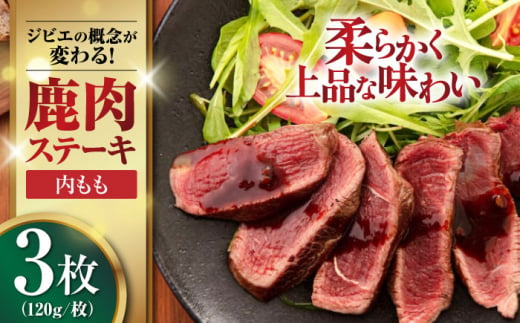 鹿肉 内もも120g×3枚《喜茂別町》【EBIJIN】 ジビエ 鹿 モモ ステーキ ステーキ用 赤身 冷凍 冷凍配送 北海道 [AJAO034] 12000 12000円 1439190 - 北海道喜茂別町