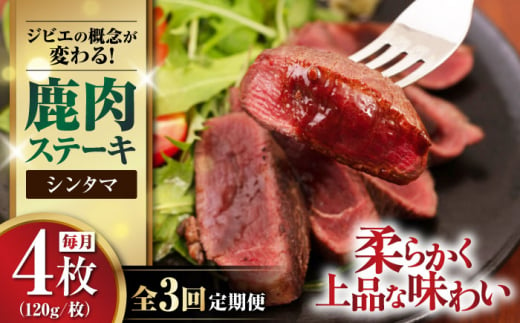 【全3回定期便】鹿肉 シンタマ120g×4枚 《喜茂別町》【EBIJIN】 ジビエ 鹿 シンタマ 希少部位 ステーキ ステーキ用 赤身 冷凍 冷凍配送 北海道 [AJAO045] 48000 48000円 1439201 - 北海道喜茂別町