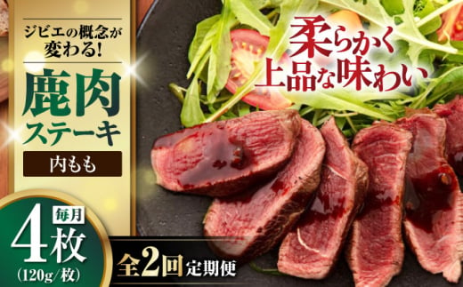 【全2回定期便】鹿肉 内もも120g×4枚《喜茂別町》【EBIJIN】 ジビエ 鹿 モモ ステーキ ステーキ用 赤身 冷凍 冷凍配送 北海道 [AJAO052] 32000 32000円 1439208 - 北海道喜茂別町