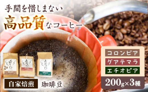 珈琲豆 自家焙煎豆3種セット コロンビア200g グアテマラ200g エチオピア200g 岐阜オリジナルパッケージ 贈答 アラビカ種 コーヒー 岐阜市/就労継続支援B型事業所 アンドワークス [ANDA002] 966315 - 岐阜県岐阜市