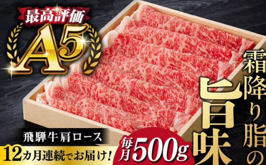 【12回定期便】飛騨牛 すきやき しゃぶしゃぶ 500g ロース（肩ロース） 5等級 A5 贅沢三昧定期便 国産 和牛 岐阜県 岐阜市/だるまミート [ANBE007]