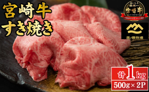 【A4等級以上】宮崎牛おためしすき焼き用 500g×2P（国産 牛肉 肉 宮崎牛 黒毛和牛 モモ ウデ  すき焼き 人気 特別提供） 1158809 - 宮崎県小林市