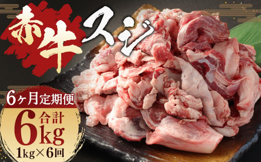 【 6ヶ月 定期便 】 赤牛 スジ 1kg （ 合計 6kg ） 冷凍 お肉 肉 牛肉 牛 牛すじ スジ肉 熊本 和牛 国産 煮込み 煮込 1404083 - 熊本県人吉市