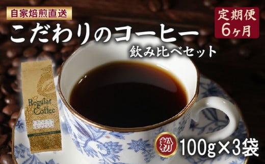 定期便 6ヶ月 コーヒー 粉 計300g(100g×3袋) ロイヤル ブレンド マウンテン ブレンド 今月の スペシャルティ 珈琲 詰め合わせ セット コーヒー豆 コーヒー粉 ドリップ レギュラー 自家 焙煎 煎りたて 挽きたて サン珈琲 大阪府 松原市 864849 - 大阪府松原市