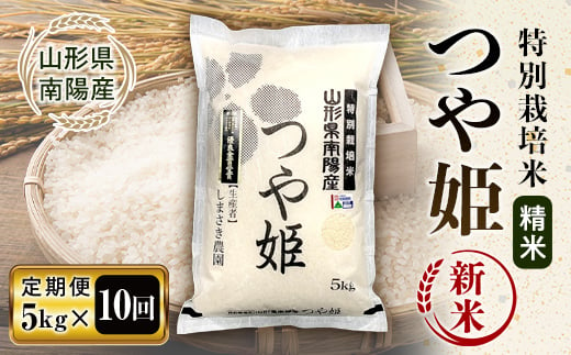 【令和6年産 新米 先行予約】 【米食味コンクール金賞受賞農園】 《定期便10回》 特別栽培米 つや姫 5kg×10か月 《令和6年10月中旬～発送》 『しまさき農園』 山形南陽産 米 白米 精米 ご飯 農家直送 山形県 南陽市 [1789-R6] 1444956 - 山形県南陽市