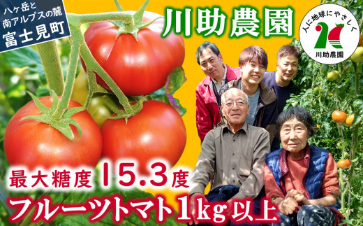 川助農園 最大糖度15.3度 フルーツトマト １kg以上 【 芸能人 御用達 美食家 グルメ 甘い 糖度 リコピン すこぶる高い 栄養価 厳選 希少 生フルーツ贅沢トマト ハイブリックストマト ハイパーブリックストマト 1kg 健康志向 美容 アンチエイジング 生活習慣病 予防 中性脂肪 血糖値 血圧 血液 サラサラ 善玉 血中 コレステロール 】 ★ 1416674 - 長野県富士見町