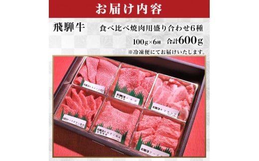 岐阜県岐阜市のふるさと納税 【飛騨牛】食べ比べ焼肉盛り合わせ6種　各100g 和牛 ミスジ イチボ 岐阜市/丸福商店 [ANBO027]