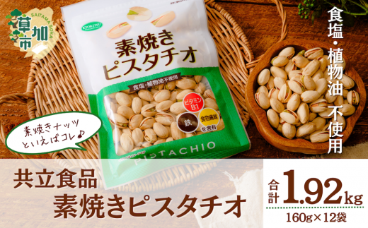 素焼きピスタチオ 徳用 160g 12袋 合計1920g 1.92kg | ナッツ 無塩 食塩不使用 植物油不使用 素焼き ピスタチオ 小分け 個包装 チャック付き 保存食 ロカボ 低糖質 高品質 安心 徳用 共立食品 定番 おいしい おすすめ 人気