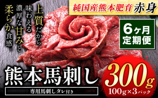 【6ヶ月定期便】赤身馬刺し300g【純国産熊本肥育】 たっぷり300g 約100g×3ブロック(タレ5ml×6袋) 生食用 冷凍 《お申込み月の翌月から出荷開始》 馬刺し 馬肉 赤身馬刺し 馬刺し300g 馬刺しセット 生食馬刺し 国産 国産馬刺し 熊本 熊本馬刺し 送料無料 1459084 - 熊本県津奈木町