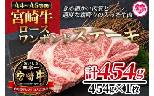 ＜BBQに！宮崎牛ワンポンドステーキ 454g＞ A4 A5 細かい肉質で柔らかく適度な霜降りの入った豪快な逸品！美味しい牛肉をご堪能下さい！【MI164-nh】【日本ハムマーケティング株式会社】 304749 - 宮崎県三股町