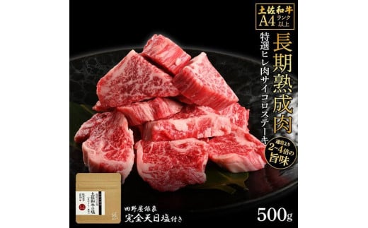 熟成肉　土佐和牛　特選ヒレ肉サイコロステーキ　約500g　田野屋銀象完全天日塩付き 1448209 - 高知県高知市