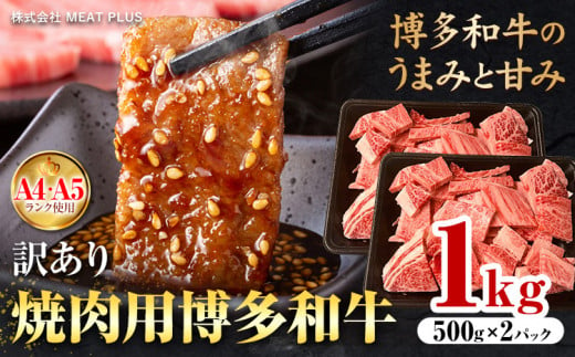 訳あり 博多和牛 A5 A4 焼肉用 1kg 株式会社MEAT PLUS《30日以内に出荷予定(土日祝除く)》福岡県 鞍手郡 小竹町 博多和牛 和牛 牛肉 肩ロース バラ カルビ 焼き肉 バーベキュー 1475824 - 福岡県小竹町