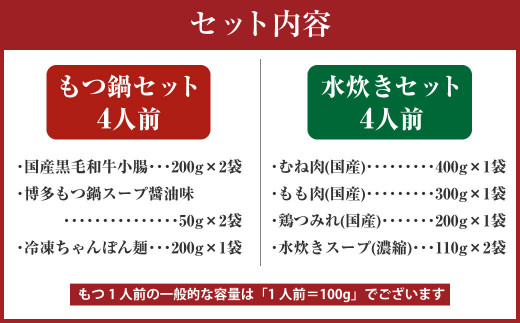 国産 黒毛和牛 もつ鍋 4人前 冷凍ちゃんぽん・濃縮スープ付＋ハーブ育ち チキン使用！水炊き 4人前 合計8人前