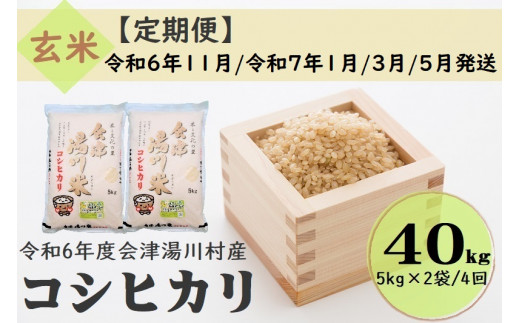 61 令和6年産 会津 湯川村産コシヒカリ 玄米40kg(5kg×2袋)【全4回 定期便 11月・1月・3月・5月発送】 1471477 - 福島県湯川村