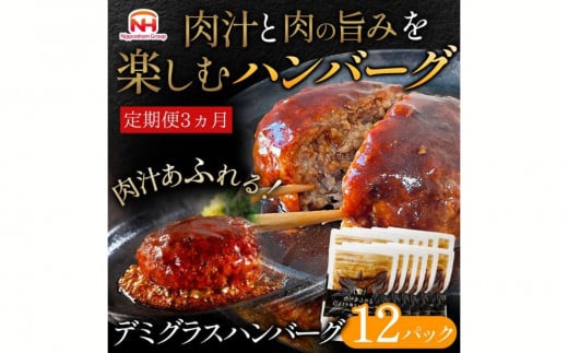 [定期便]肉汁あふれるデミグラスハンバーグ12個入 3ヶ月定期便