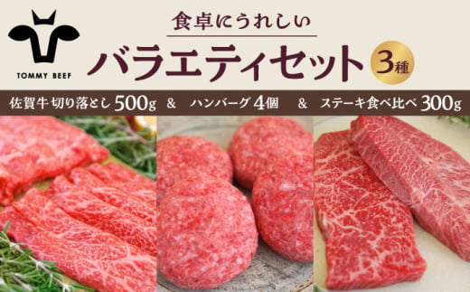 【牧場直送】佐賀牛 食卓にうれしいバラエティ セット（切り落とし 500g＆ハンバーグ 4個＆ステーキ食べ比べ 300g）【有限会社佐賀セントラル牧場】 [IAH207] 878912 - 佐賀県白石町