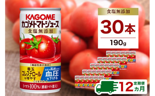 【定期便12ヵ月】カゴメ　トマトジュース　食塩無添加　190g缶×30本 1ケース 毎月届く 12ヵ月 12回コース【 栃木県 那須塩原市 】 ns001-019