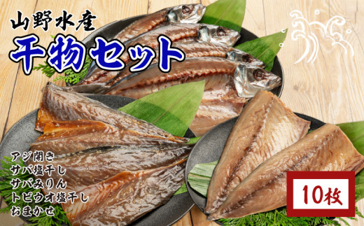 数量限定 山野水産 干物 セット 合計10枚 詰め合わせ 簡単調理 魚 魚介 加工品 食品 惣菜 おかず おつまみ 塩干し みりん干し アジ開き サバ トビウオ ひもの おすすめ 海産物 海鮮 水産加工品 ギフト 国産 宮崎県 日南市 送料無料_B232-24 1459295 - 宮崎県日南市