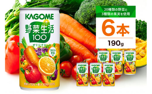 カゴメ 野菜生活100 オリジナル 190g × 6缶 野菜 果実 ミックスジュース 野菜ジュース フルーツジュース 砂糖不使用 野菜汁 70％ 果汁30％ ビタミンA ビタミンC カリウム にんじん 果物 フルーツ 飲料 かごめ お取り寄せ KAGOME 送料無料 那須塩原市 ns038-006 699626 - 栃木県那須塩原市