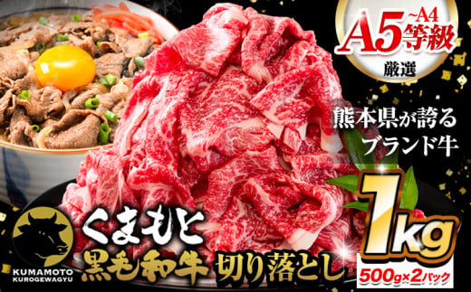 牛肉 切り落とし くまもと黒毛和牛 A4 または A5 1000g (500g × 2 )1kg 牛肉 冷凍 《7-14営業日以内に出荷予定(土日祝除く)》冷凍庫 個別 取分け 小分け 個包装 しゃぶしゃぶ すき焼き ブランド牛 黒毛和牛 牛 1452511 - 熊本県荒尾市